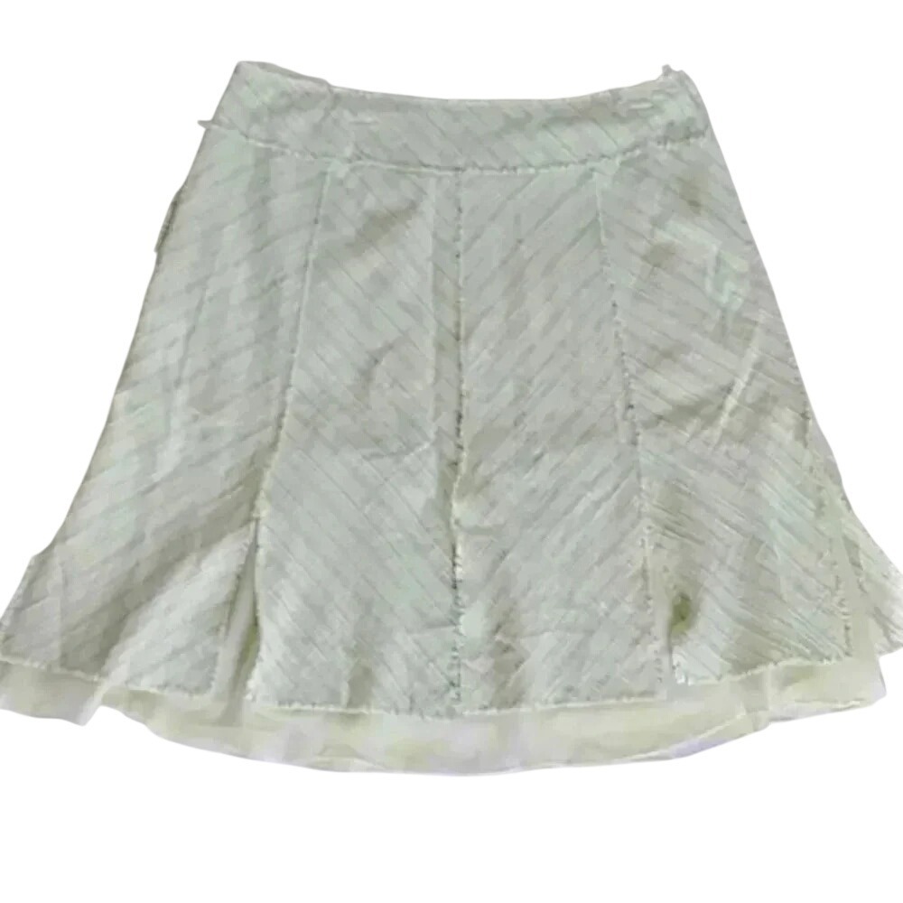 Grace Dane Lewis Lime Green White Tweed A-Line Skirt Frayed Raw Edge Size 16